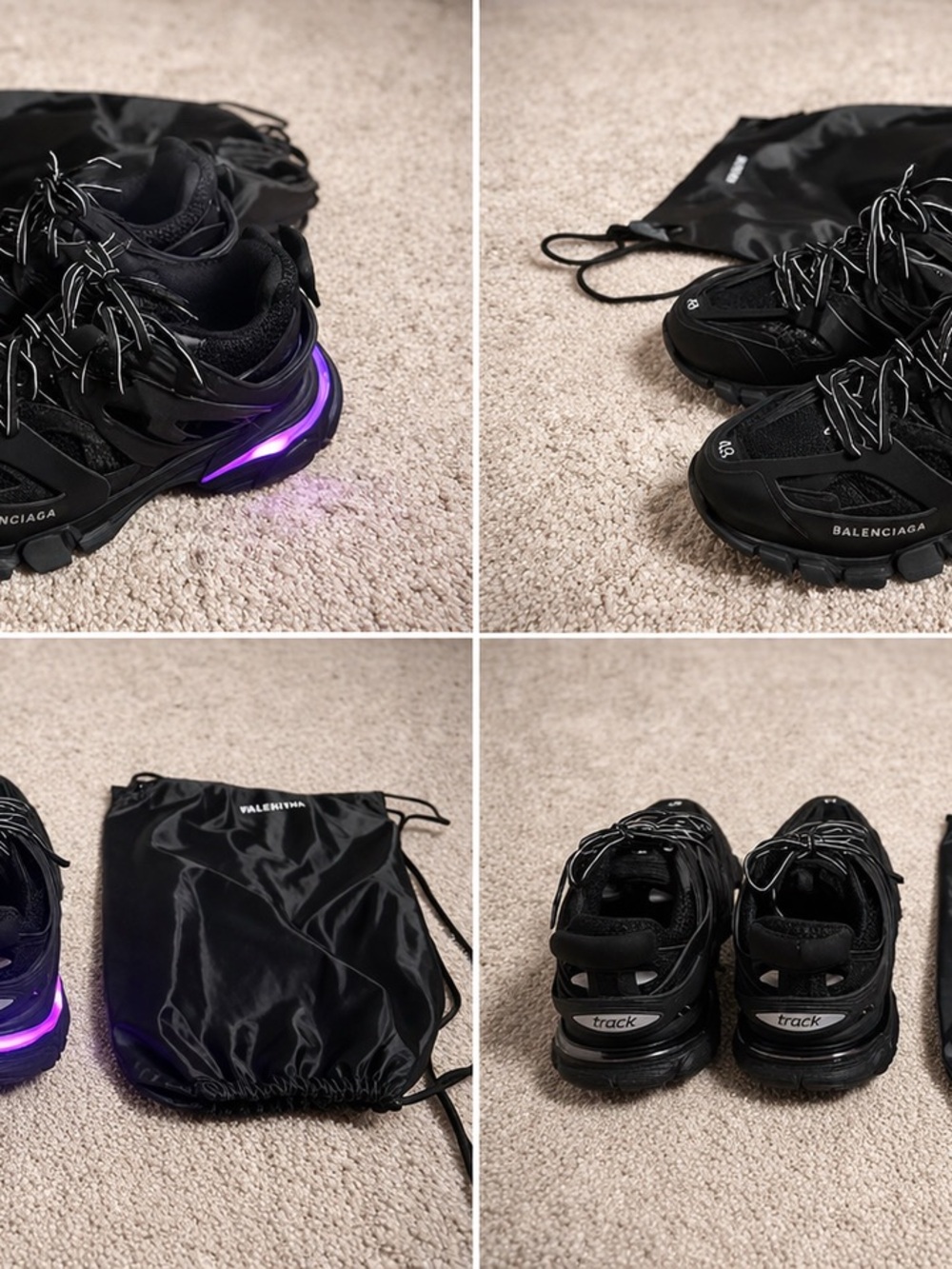 Balenciaga Black Track Sneakers with Purple Light Heel - Picture 1 of 7